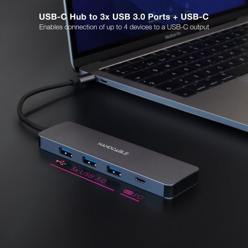 Hub USB Tipo-C Nanofio 10.16.4409| 3xUSB| 1xUSB Tipo-c| Cinzento