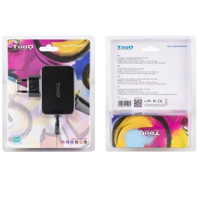 GAN TOOQ TQLC-USBCGAN45PD USB Tipo-C carregador de portátil | 45W| Automático| Tensão 5-20V