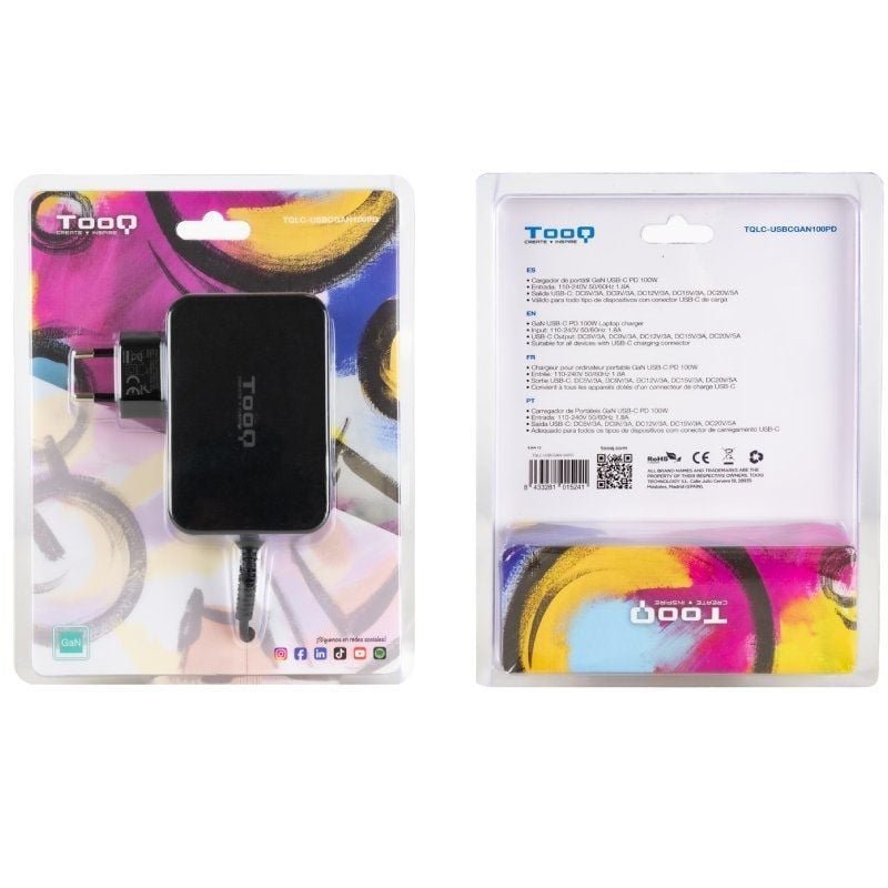GAN TOOQ TQLC-USBCGAN100PD USB Tipo-C carregador de portátil | 100W| Automático| Tensão 5-20V