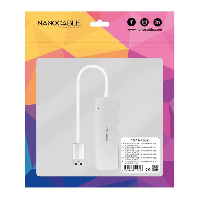 Nanowire Hub USB 3.0 4 x USB 3.0 10 cm. Cinzento