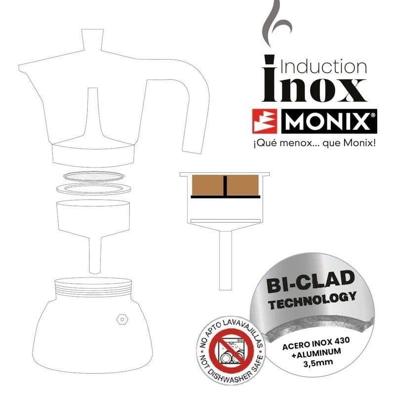 Máquina de café italiana Monix Induction Inox M863009 | 9 Copas | Preto