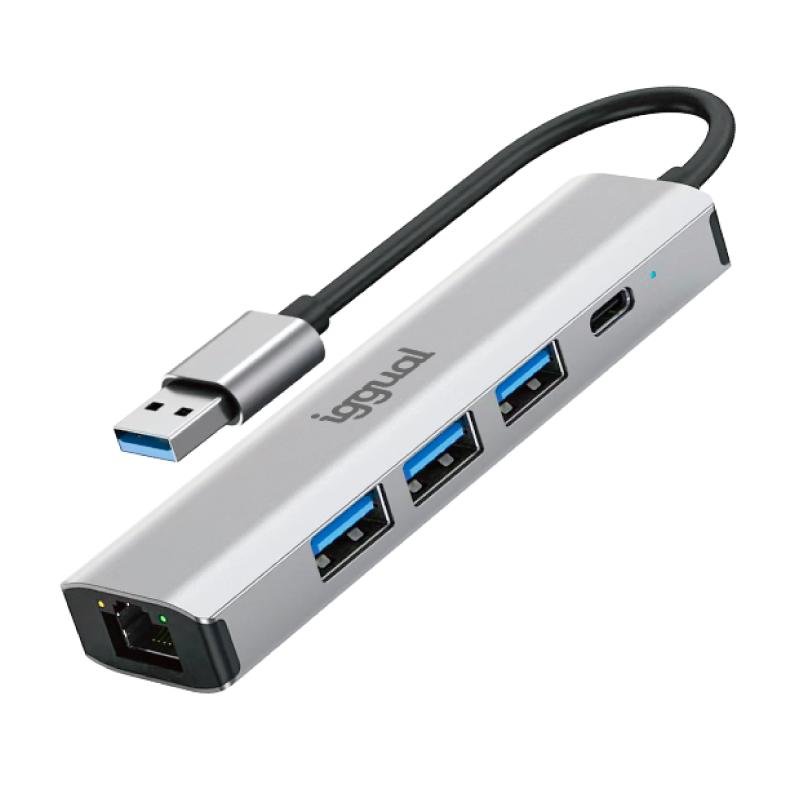 Hub igual USB-A 5 portas 3XUSB + RJ45 + Tipo C