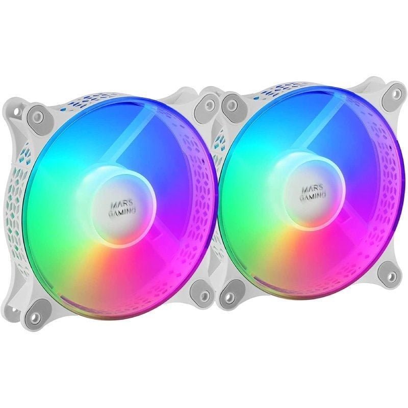 Pack 2 Ventiladores Mars Gaming MFDUOW| 12cm| FRGB| Brancos