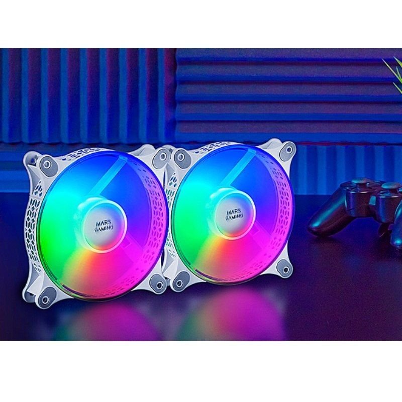 Pack 2 Ventiladores Mars Gaming MFDUOW| 12cm| FRGB| Brancos