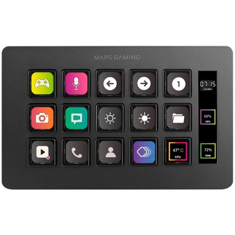 Stream Deck Slim Mars Gaming MSD-ONE| 15 Teclas LCD| Preto