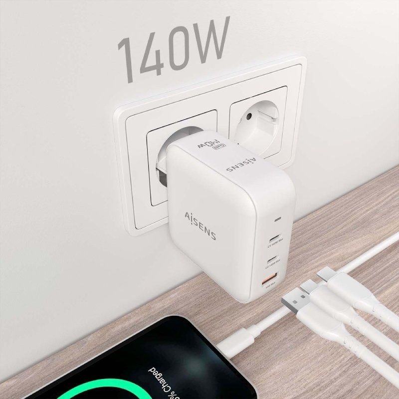 Cargador de Parede GaN Aisens ASCH-140W3P030-W| 2xUSB Tipo-C| 1xUSB| 140W