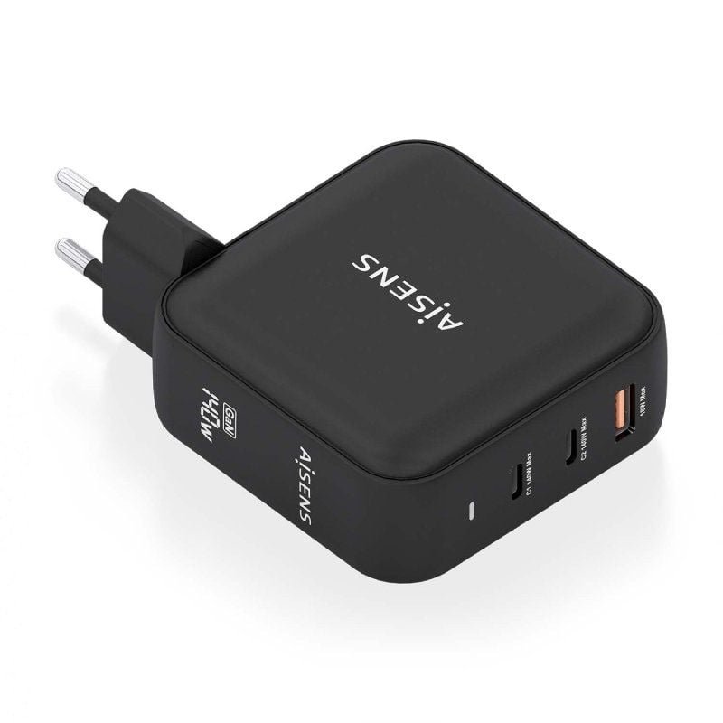 Cargador de Parede GaN Aisens ASCH-140W3P031-BK| 2xUSB Tipo-C| 1xUSB| 140W