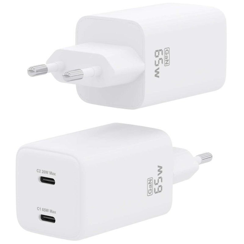 Carregador de parede Aisens GaN ASCH-65W2P039-W | 2xUSB Tipo-C | 65W