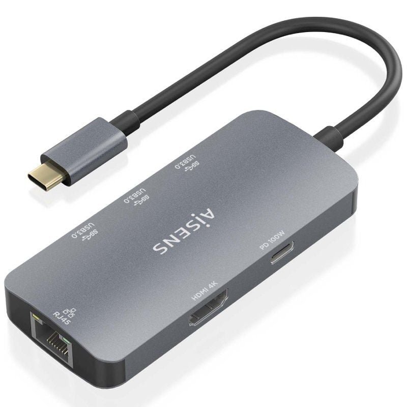 Docking USB Tipo-C Aisens ASUC-6P019-GR| 1xHDMI 4K| 3xUSB| 1xRJ45| 1xUSB Tipo-C PS| Cinza