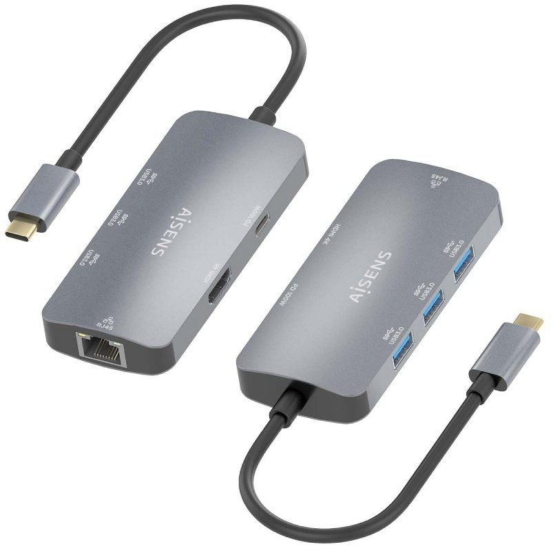 Docking USB Tipo-C Aisens ASUC-6P019-GR| 1xHDMI 4K| 3xUSB| 1xRJ45| 1xUSB Tipo-C PS| Cinza
