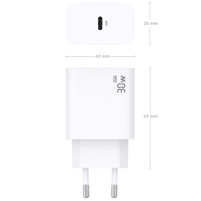 Carregador de parede Aisens A110-0940 GaN | 1xUSB Tipo C | 30W| Branco