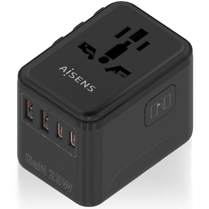 Carregador de parede universal para viagem GaN Aisens ASPS-2A2C08-BK | Tomada universal | 2xUSB Tipo-C | 2xUSB | 25W