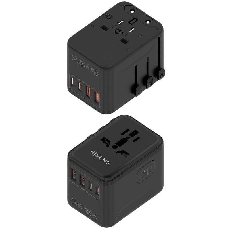 Carregador de parede universal para viagem GaN Aisens ASPS-2A2C08-BK | Tomada universal | 2xUSB Tipo-C | 2xUSB | 25W