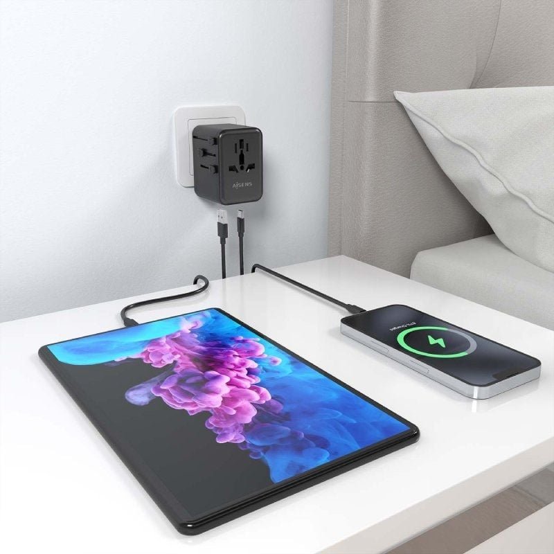 Carregador de parede universal para viagem GaN Aisens ASPS-2A2C08-BK | Tomada universal | 2xUSB Tipo-C | 2xUSB | 25W