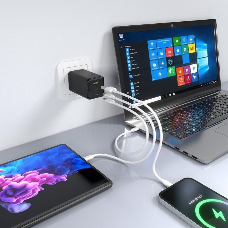 Carregador de Parede GaN Aisens ASCH-100W3P052-BK | 2x USB Tipo-C | 1x USB | 100W