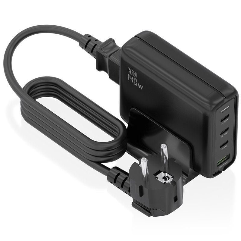 Cargador Sobremesa GaN Aisens ASCH-140W4P056-BK| 3xUSB Tipo-C| 1xUSB| 140W