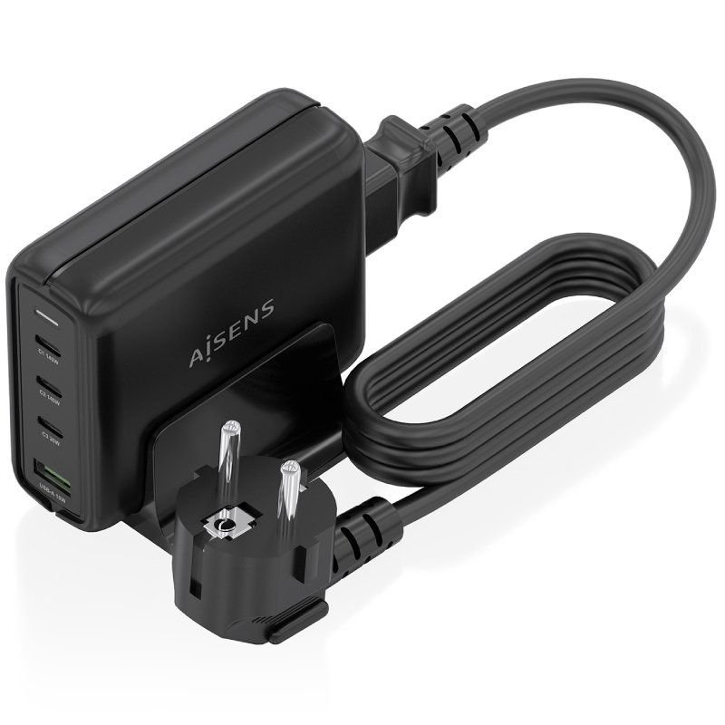 Cargador Sobremesa GaN Aisens ASCH-140W4P056-BK| 3xUSB Tipo-C| 1xUSB| 140W