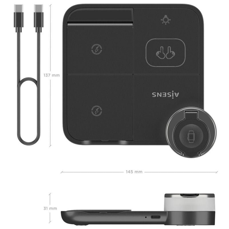 Base de carga Wireless Aisens ASCH-15W4WC062-BK| 15W| Preto