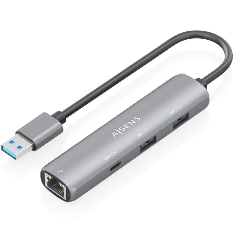 Aisens USB Hub-4P035-GR| 1xUSB Tipo-c| 2xUSB| 1xrj45| Cinzento