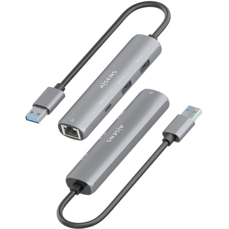 Aisens USB Hub-4P035-GR| 1xUSB Tipo-c| 2xUSB| 1xrj45| Cinzento
