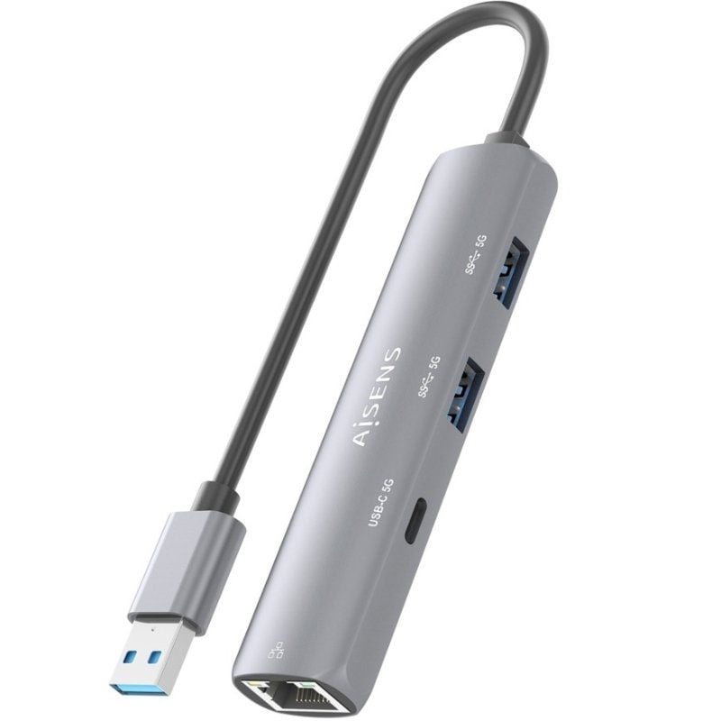 Aisens USB Hub-4P035-GR| 1xUSB Tipo-c| 2xUSB| 1xrj45| Cinzento