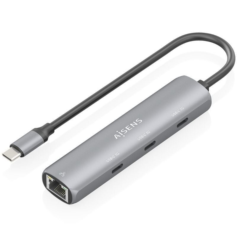 Hub USB Tipo-C Aisens ASUC-4P041-GR| 3XUSB Tipo-c| 1xrj45| Cinzento