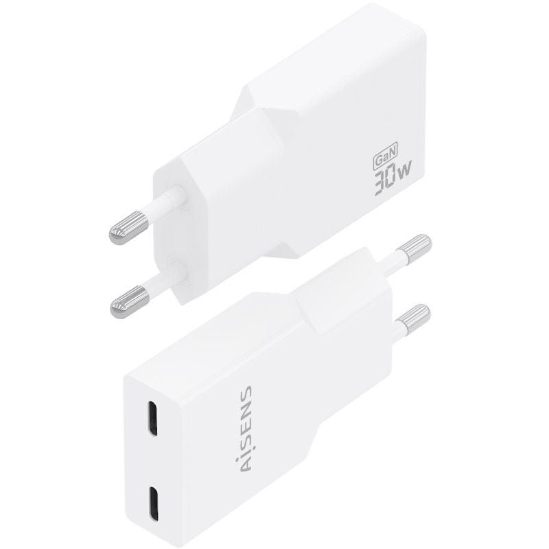 Carregador de parede Aisens A110-1003 GaN | 2xUSB Tipo-C | 30W| Branco