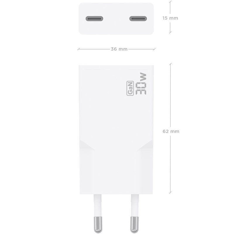 Carregador de parede Aisens A110-1003 GaN | 2xUSB Tipo-C | 30W| Branco