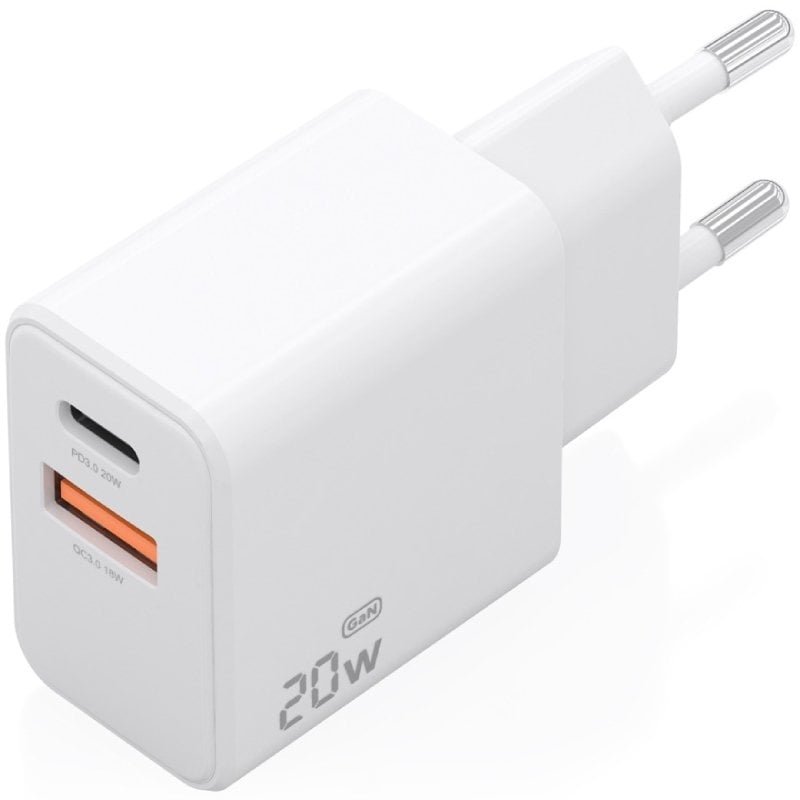 Carregador de parede Aisens A110-1025 GaN | 1xUSB Tipo C | 1xUSB | 20W| Branco