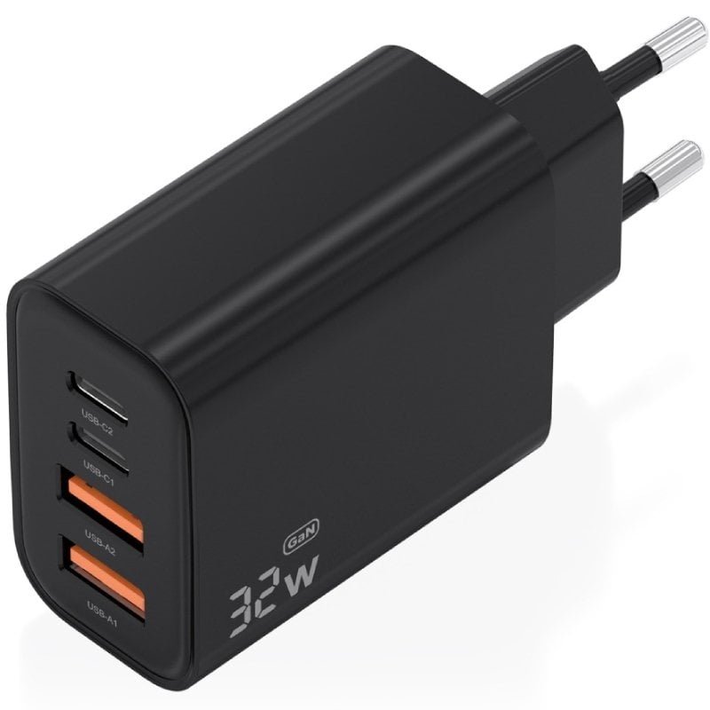Carregador de parede Aisens A110-1028 GaN | 2xUSB Tipo-C | 2xUSB | 32W| Preto