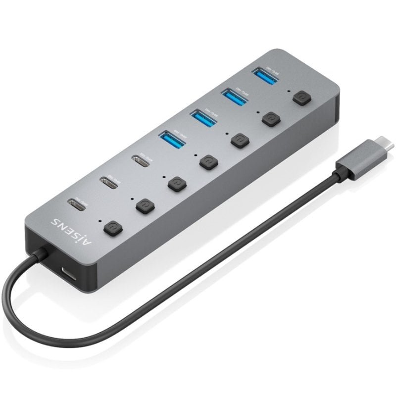 Hub USB Tipo-C 3.2 Aisens ASUC-8P044-GR| 4xUSB| 3XUSB Tipo-c| 1xUSB Tipo-C PD| Cinzento