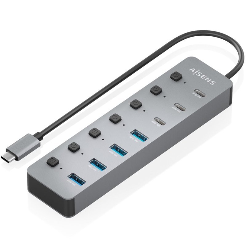 Hub USB Tipo-C 3.2 Aisens ASUC-8P044-GR| 4xUSB| 3XUSB Tipo-c| 1xUSB Tipo-C PD| Cinzento