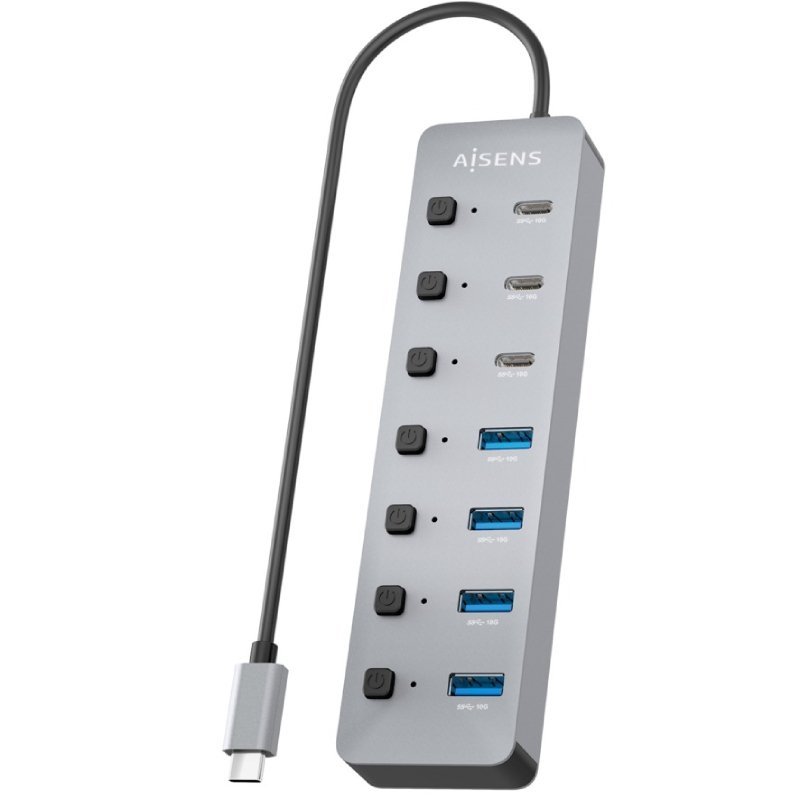 Hub USB Tipo-C 3.2 Aisens ASUC-8P044-GR| 4xUSB| 3XUSB Tipo-c| 1xUSB Tipo-C PD| Cinzento