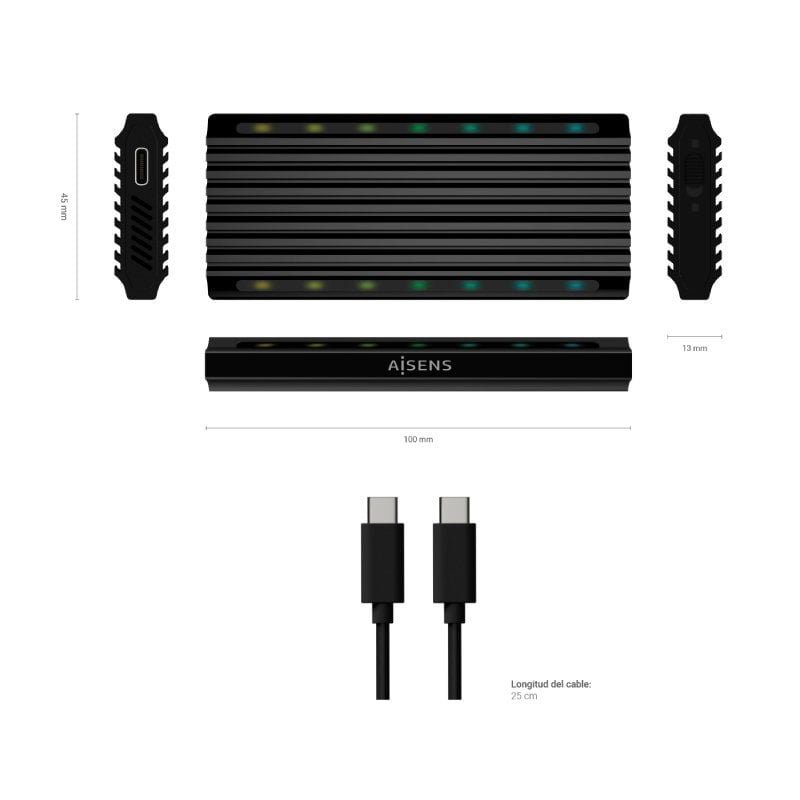Caixa externa para SSD SSD M.2 SATA|NVMe Aisens ASM2-RGB012B| USB 3.2| sem parafusos