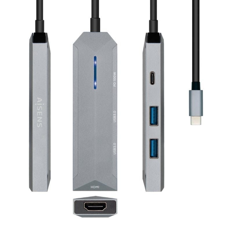 Docking USB Tipo-C Aisens ASUC-4P002-GR| 1xHDMI 4K| 2xUSB| 1xUSB Tipo-C PS| Cinza