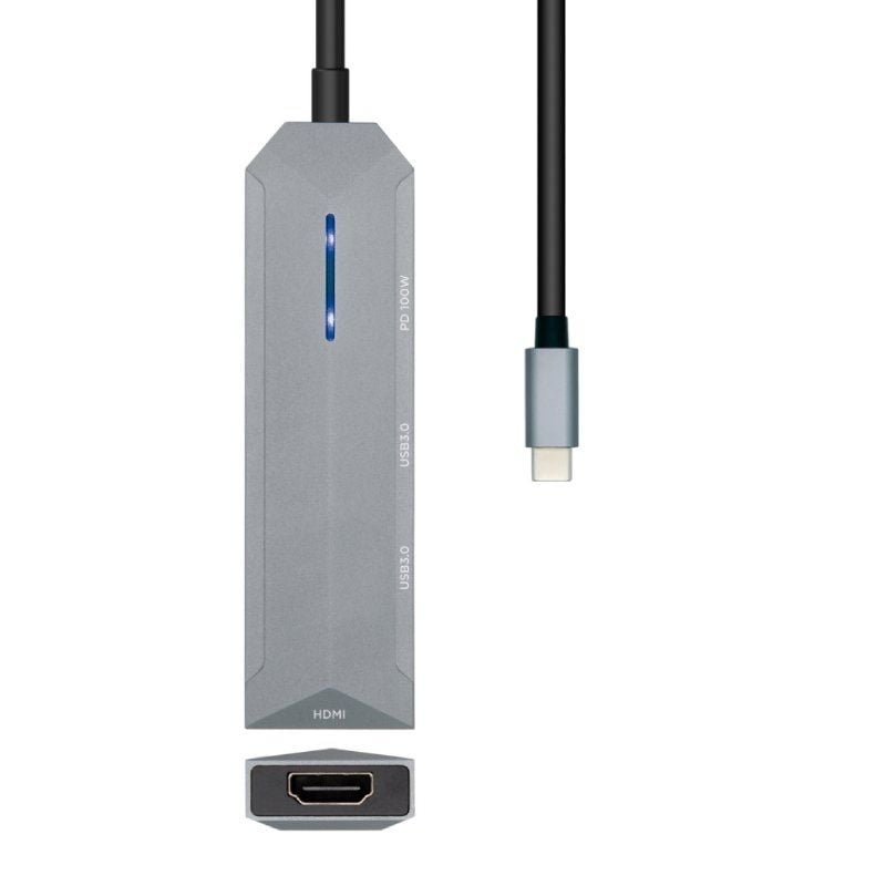 Docking USB Tipo-C Aisens ASUC-4P002-GR| 1xHDMI 4K| 2xUSB| 1xUSB Tipo-C PS| Cinza
