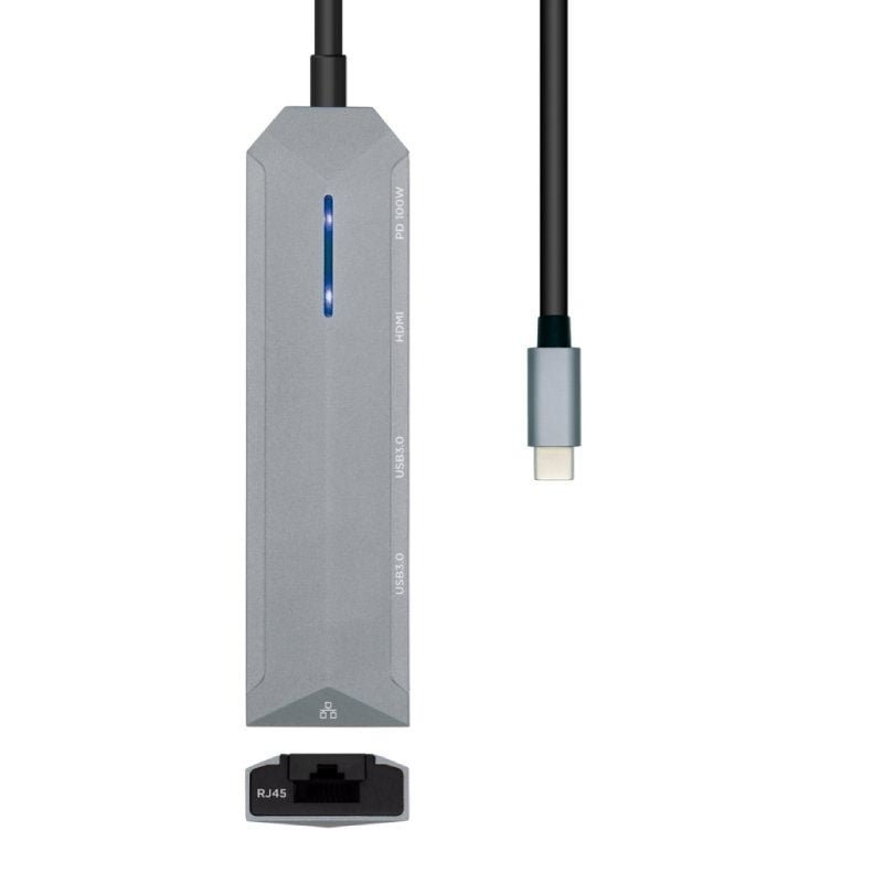 Docking USB Tipo-C Aisens ASUC-5P003-GR| 1xHDMI 4K| 2xUSB| 1xRJ45| 1xUSB Tipo-C PS| Cinza