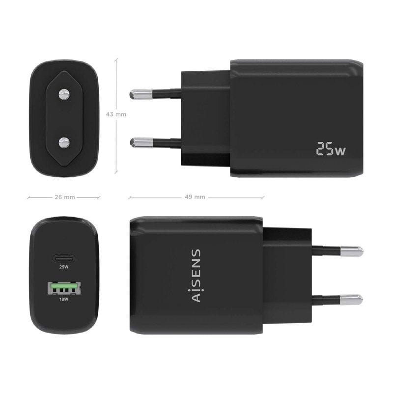 Carregador de parede Aisens A110-0759 | 1xUSB Tipo C | 1xUSB | 25W