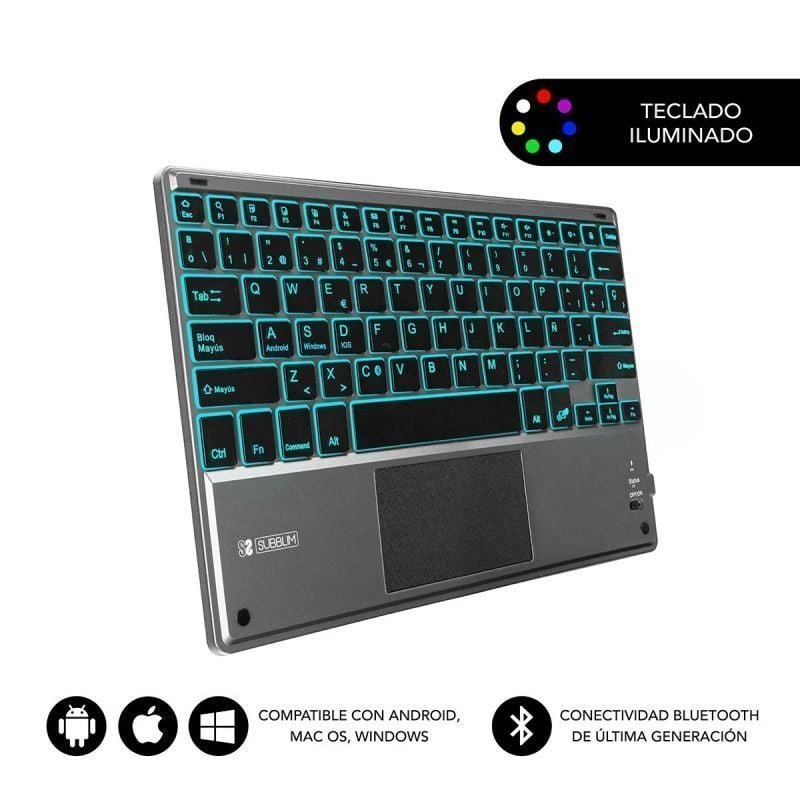 Subblim Wireless Compact Teclado Touchpad Smart BlackLit | Cinzento