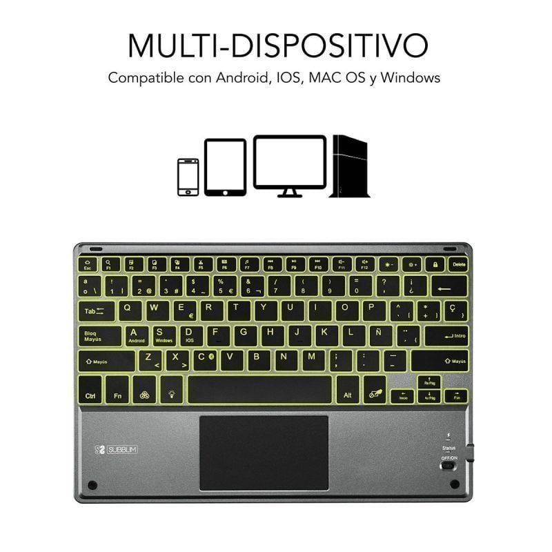 Subblim Wireless Compact Teclado Touchpad Smart BlackLit | Cinzento