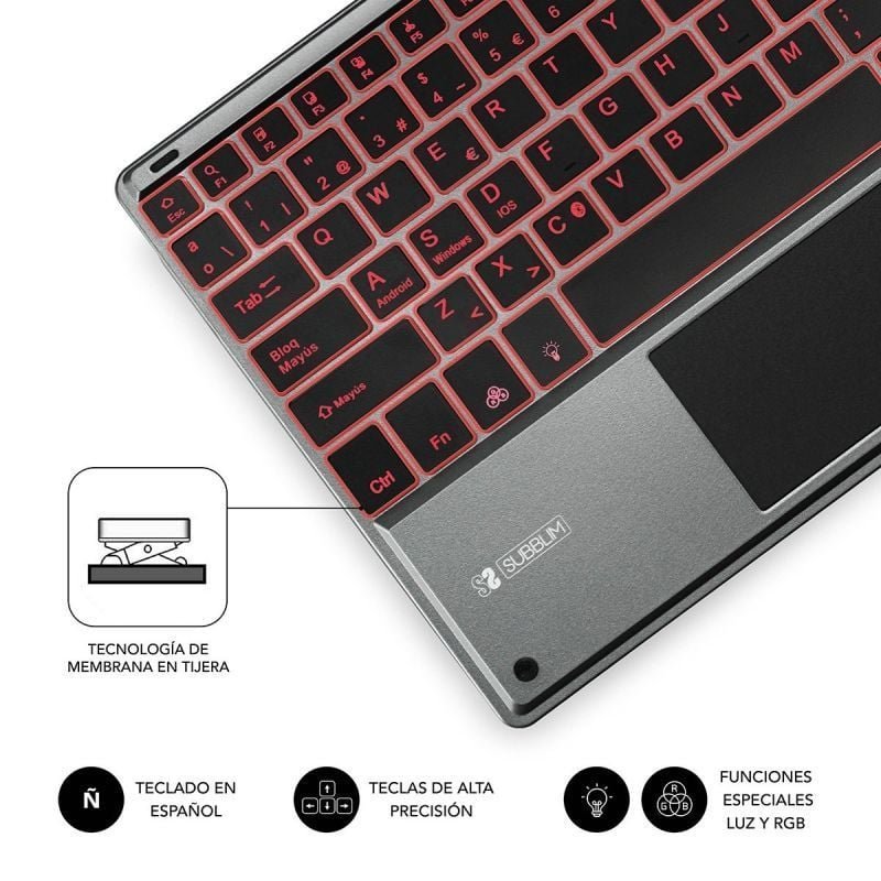 Subblim Wireless Compact Teclado Touchpad Smart BlackLit | Cinzento