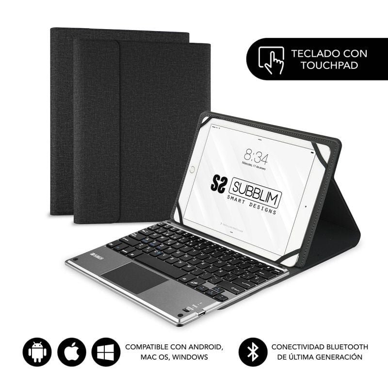 Base com Teclado Subblim Keytab Pro Bluetooth Touchpad para Tablets de 9.6'-10.8'| Preto