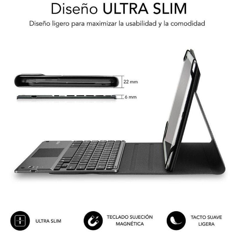 Base com Teclado Subblim Keytab Pro Bluetooth Touchpad para Tablets de 9.6'-10.8'| Preto