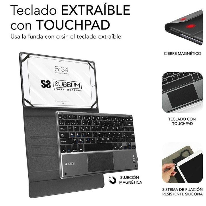 Base com Teclado Subblim Keytab Pro Bluetooth Touchpad para Tablets de 9.6'-10.8'| Preto