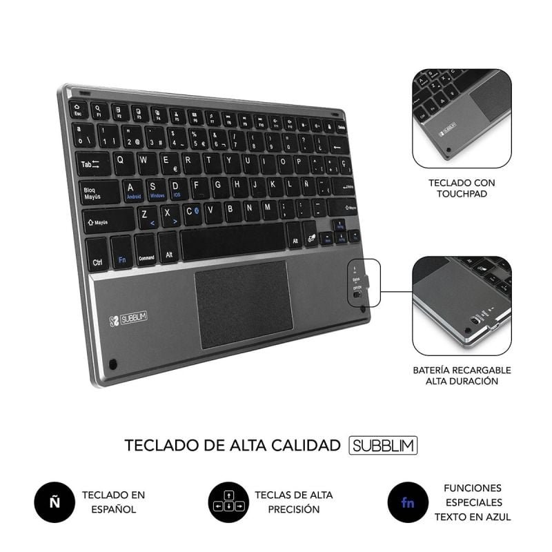 Base com Teclado Subblim Keytab Pro Bluetooth Touchpad para Tablets de 9.6'-10.8'| Preto