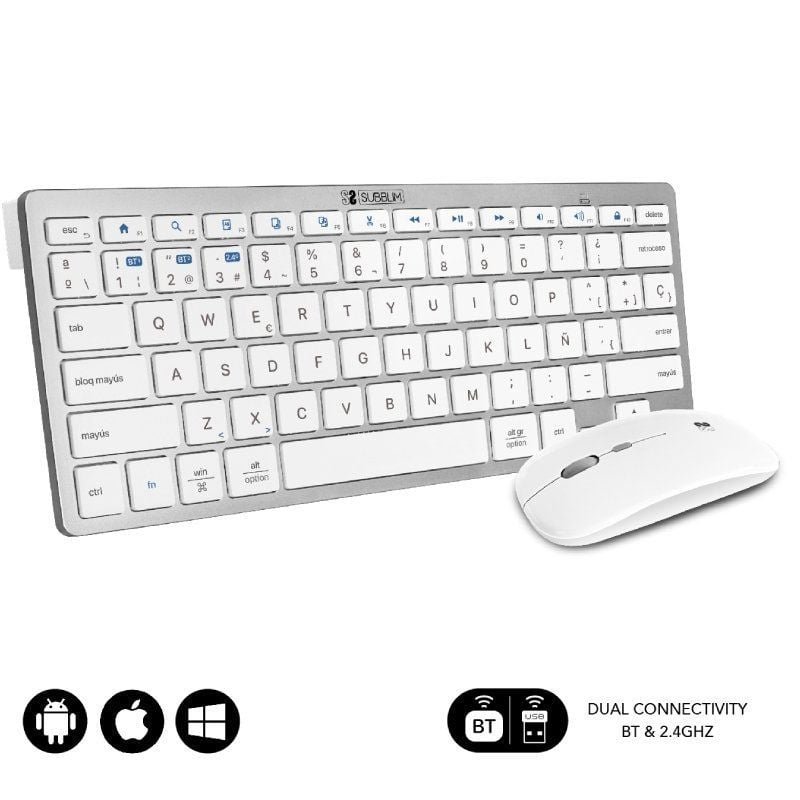 Subblim Wireless Keyboard and Mouse OCO010 Compact Multi-Dvice Combo| Prata