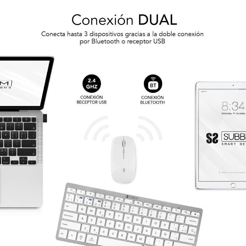 Subblim Wireless Keyboard and Mouse OCO010 Compact Multi-Dvice Combo| Prata