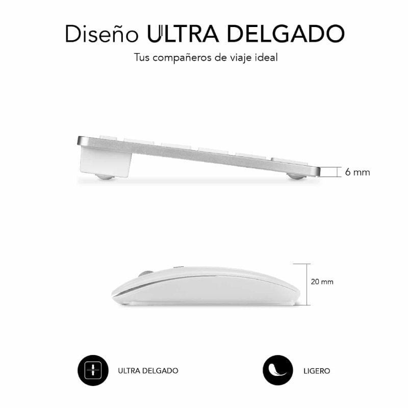 Subblim Wireless Keyboard and Mouse OCO010 Compact Multi-Dvice Combo| Prata