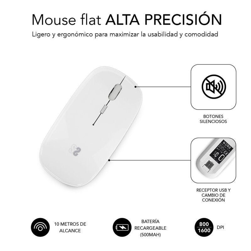 Subblim Dual Mouse Wireless | Bateria recarregável | Até 1600 dpi| Branco