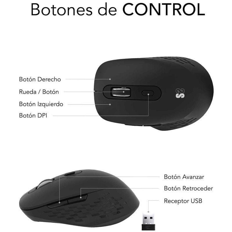 Subblim Curve Ergo Dual Battery| Bateria recarregável | Até 1600 dpi| Preto